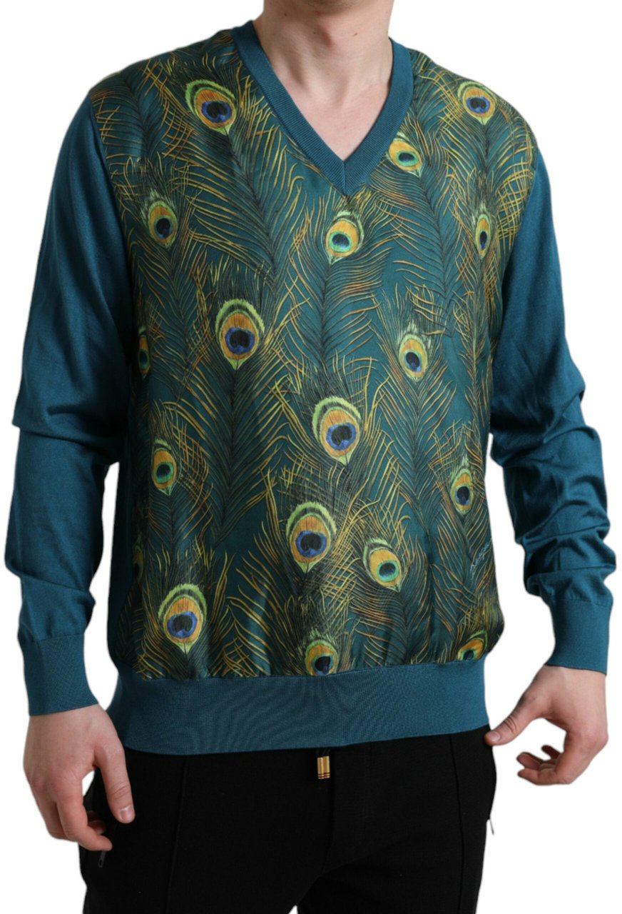 Dolce & Gabbana Green Peacock Feather Pullover Sweater Paars