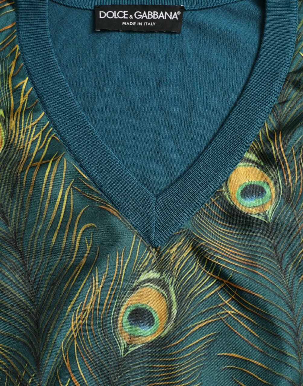 Dolce & Gabbana Green Peacock Feather Pullover Sweater Paars