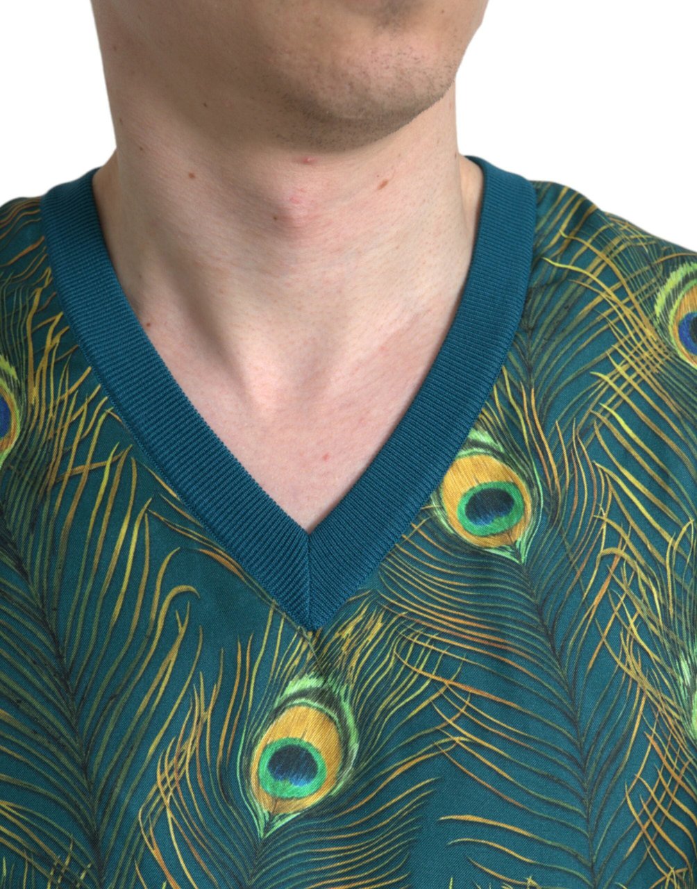 Dolce & Gabbana Green Peacock Feather Pullover Sweater Paars