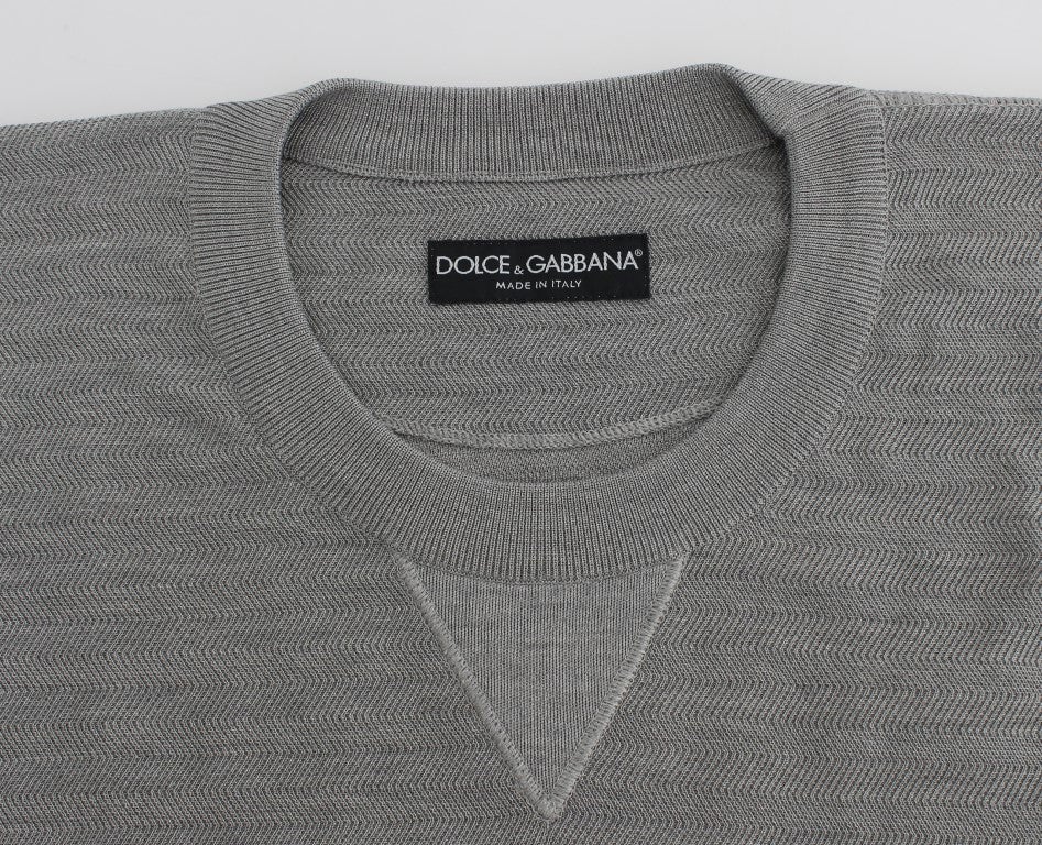 Dolce & Gabbana Gray Crewneck Pullover Silk Sweater Grijs