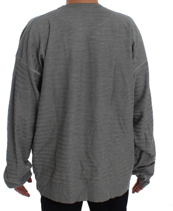 Dolce & Gabbana Gray Crewneck Pullover Silk Sweater Grijs