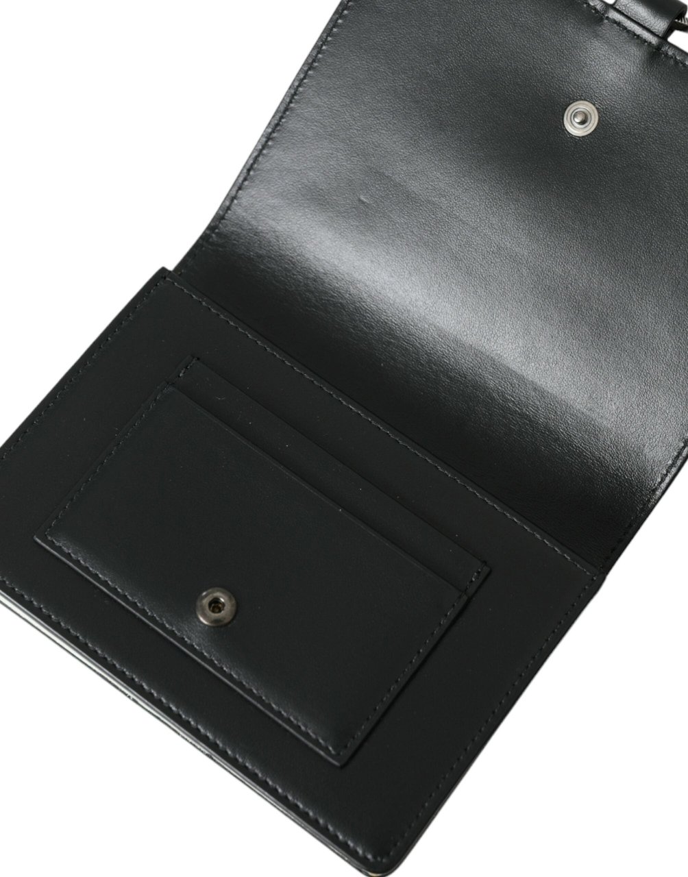 Dolce & Gabbana Black White Leather Crystal Embellished Cardholder Wallet Divers