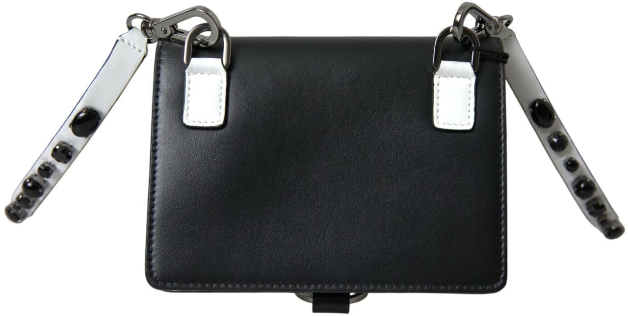 Dolce & Gabbana Black White Leather Crystal Embellished Cardholder Wallet Divers