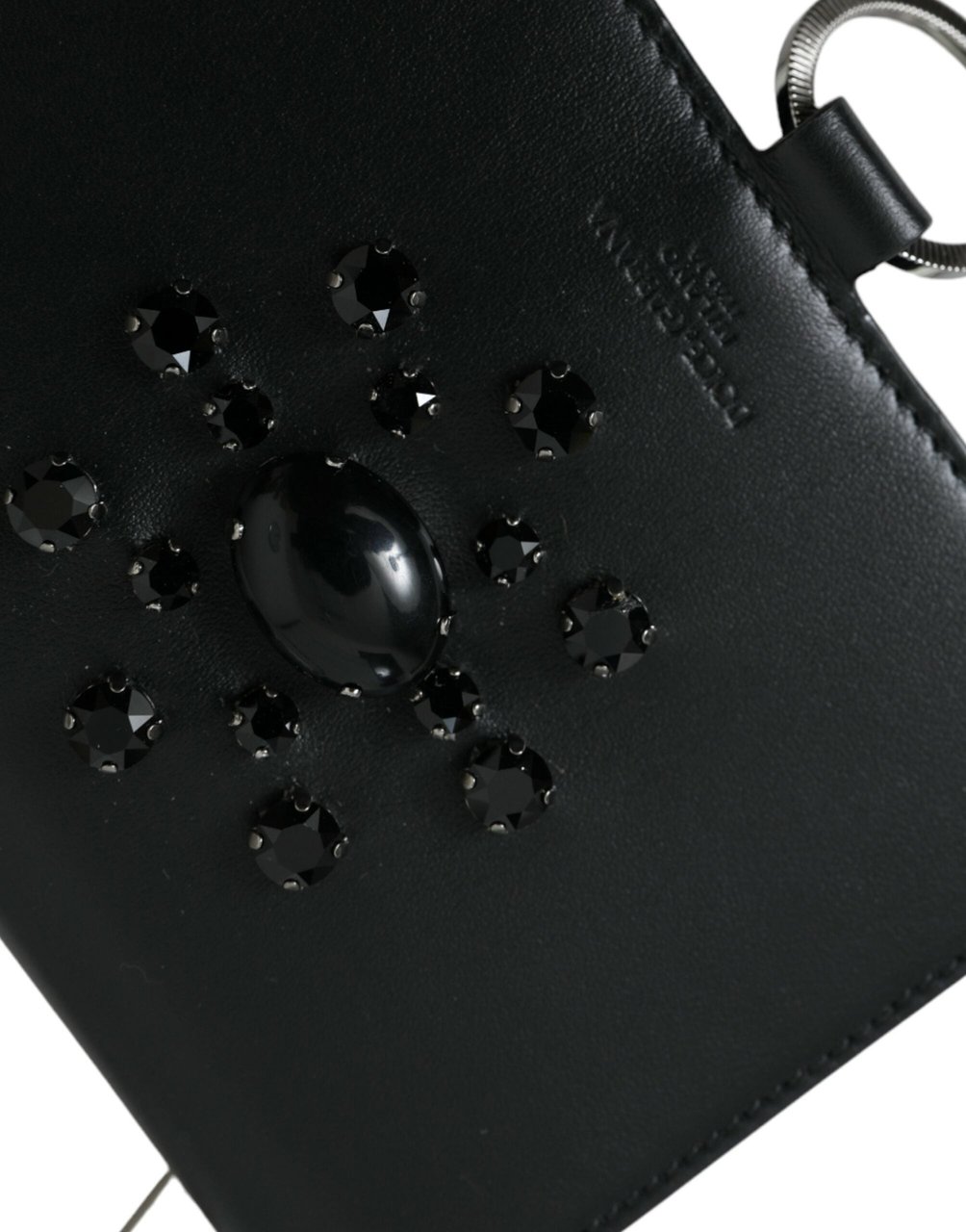 Dolce & Gabbana Black White Leather Crystal Embellished Cardholder Wallet Divers