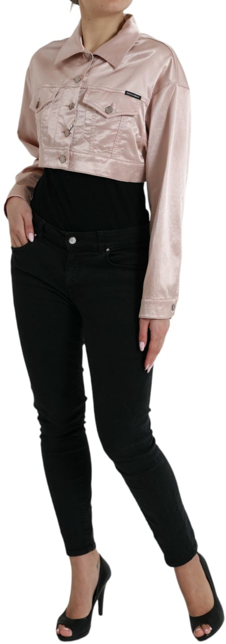 Dolce & Gabbana Pink Cotton Stretch Collared Cropped Jacket Roze
