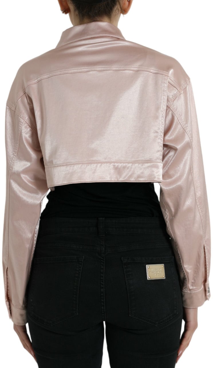 Dolce & Gabbana Pink Cotton Stretch Collared Cropped Jacket Roze