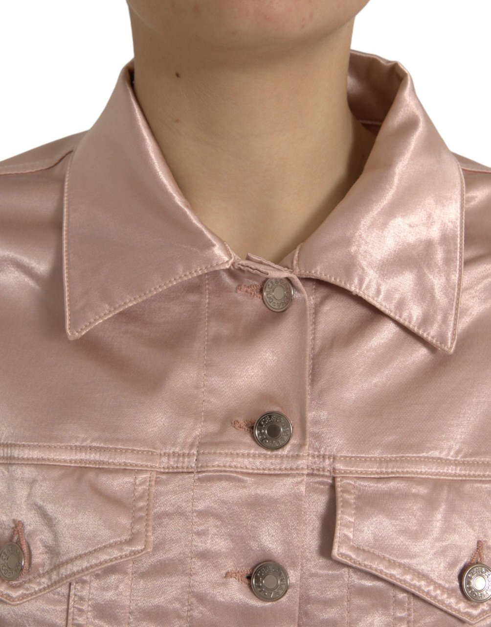Dolce & Gabbana Pink Cotton Stretch Collared Cropped Jacket Roze