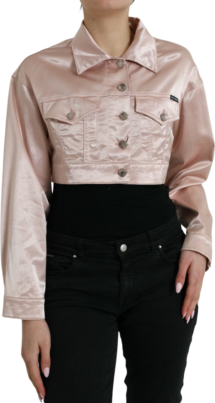 Dolce & Gabbana Pink Cotton Stretch Collared Cropped Jacket Roze