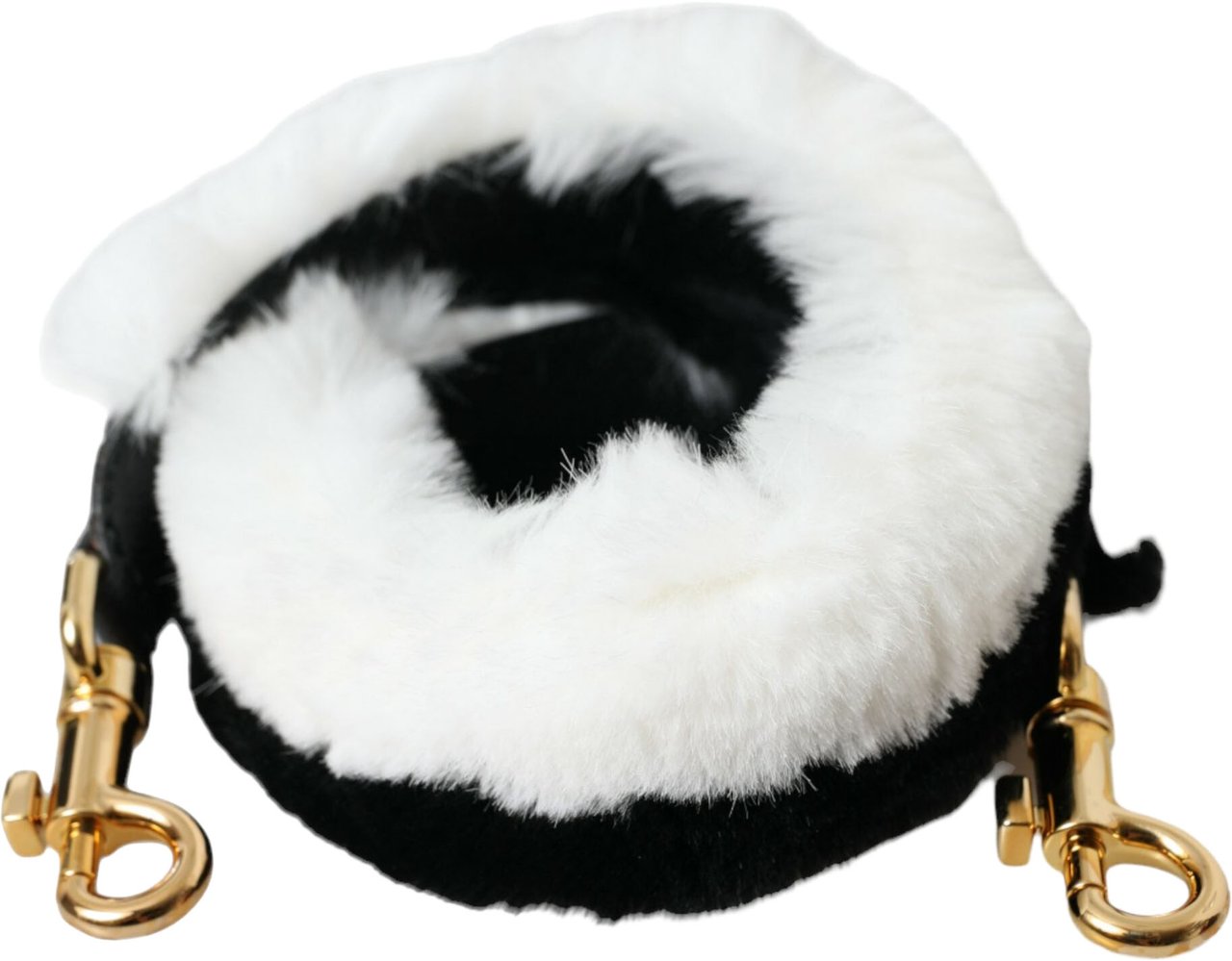 Dolce & Gabbana Black White Lapin Fur Accessory Shoulder Strap Zwart