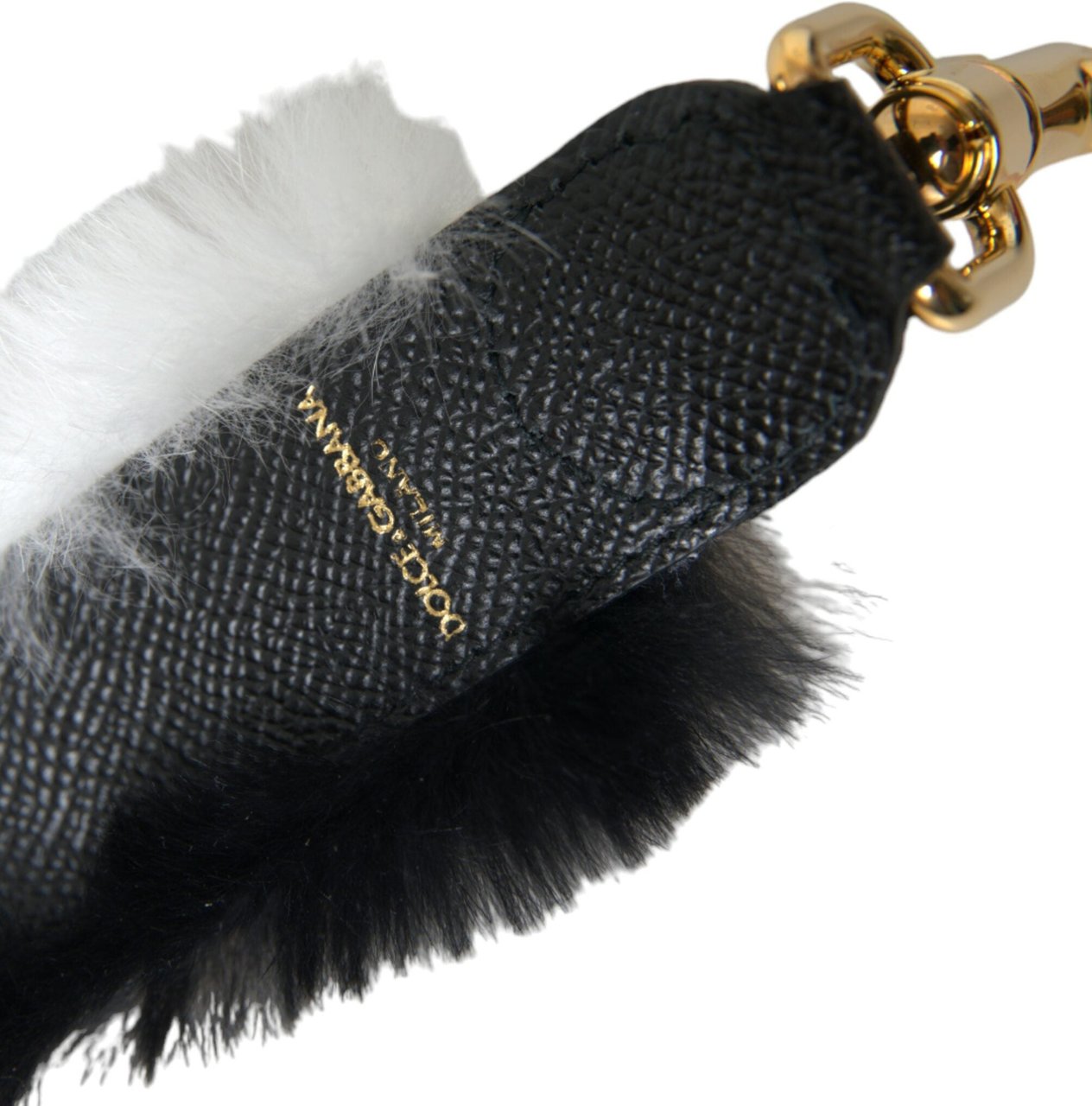 Dolce & Gabbana Black White Lapin Fur Accessory Shoulder Strap Zwart