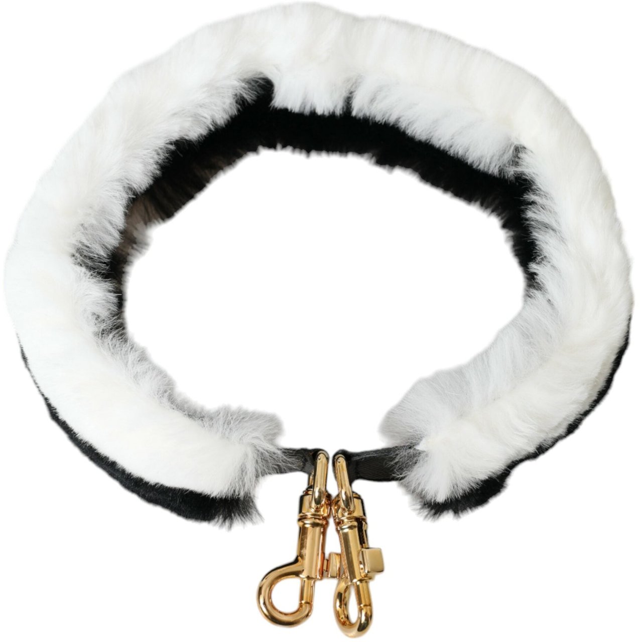 Dolce & Gabbana Black White Lapin Fur Accessory Shoulder Strap Zwart