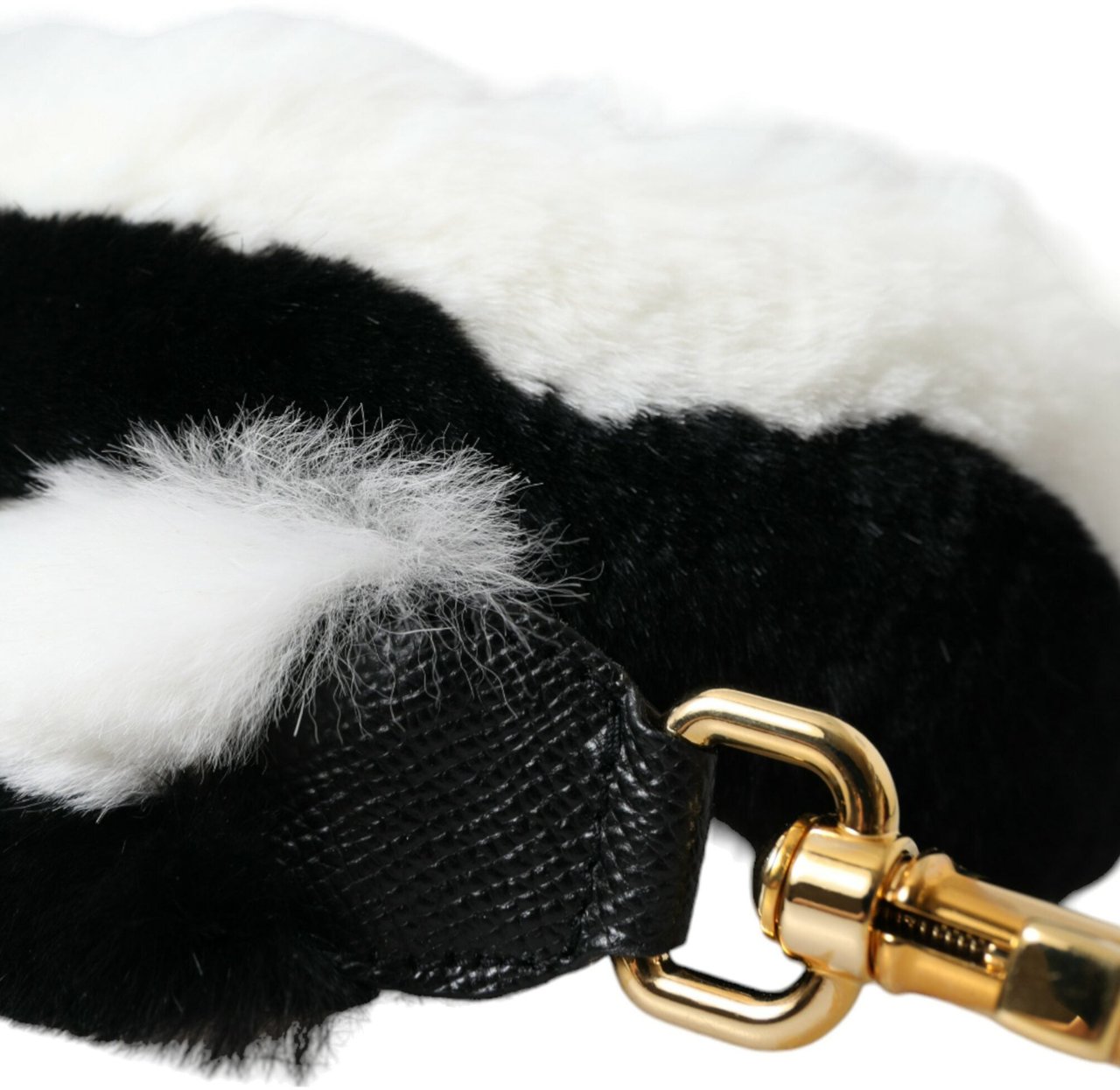 Dolce & Gabbana Black White Lapin Fur Accessory Shoulder Strap Zwart
