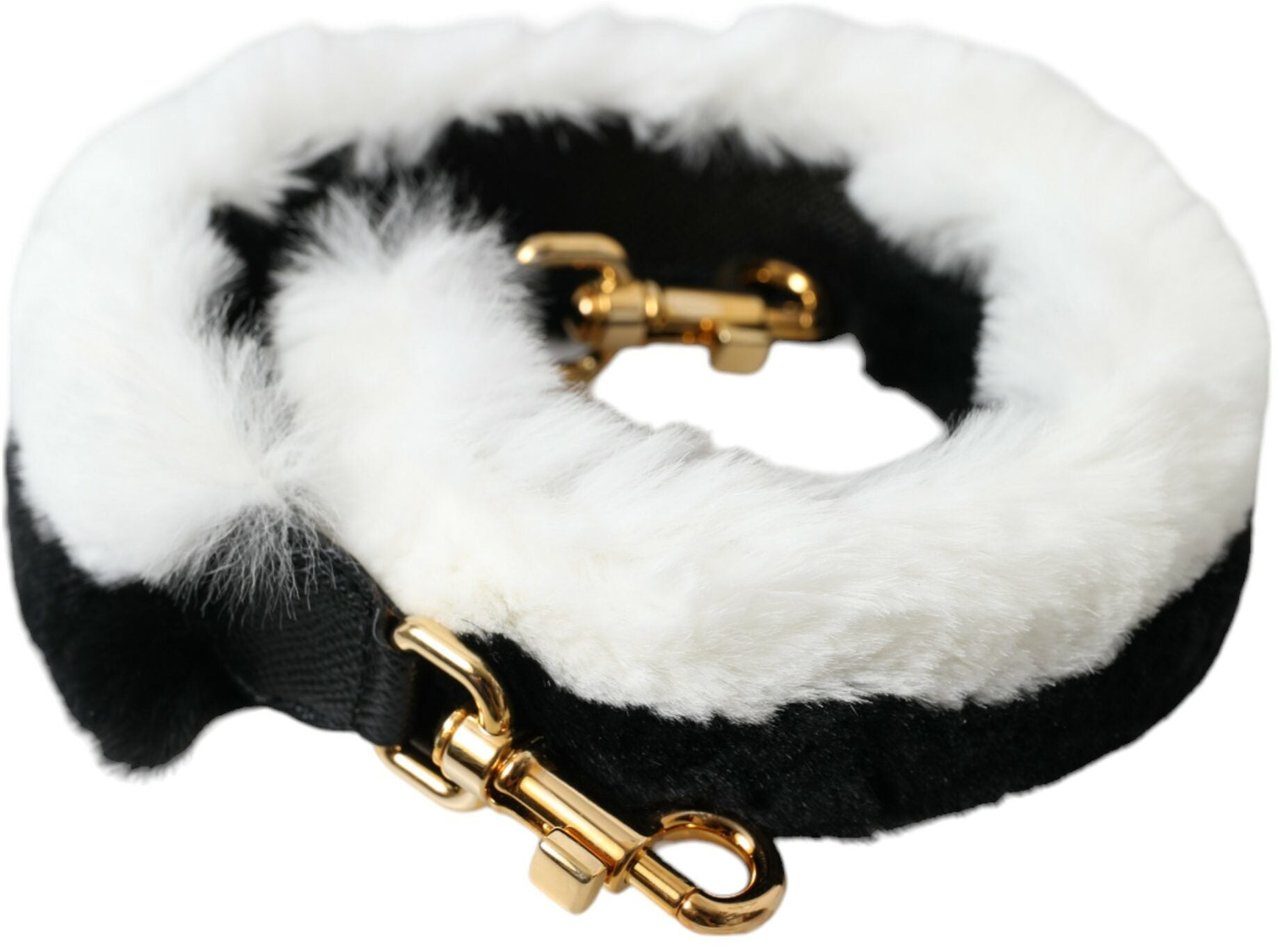 Dolce & Gabbana Black White Lapin Fur Accessory Shoulder Strap Zwart