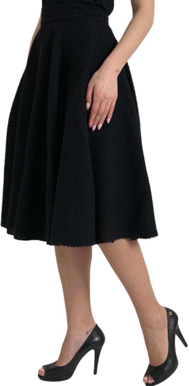 Dolce & Gabbana Black High Waist A-line Knee Length Skirt Zwart