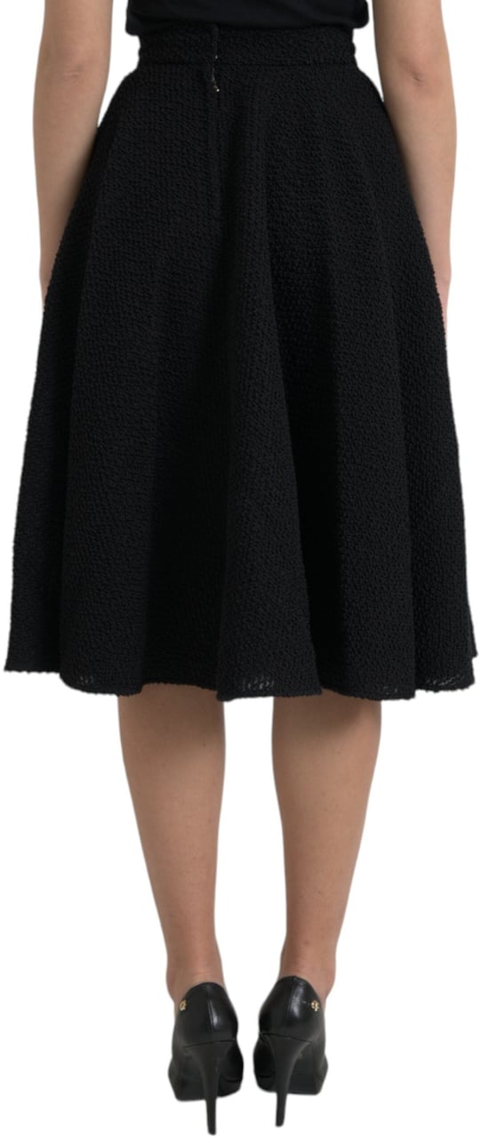 Dolce & Gabbana Black High Waist A-line Knee Length Skirt Zwart