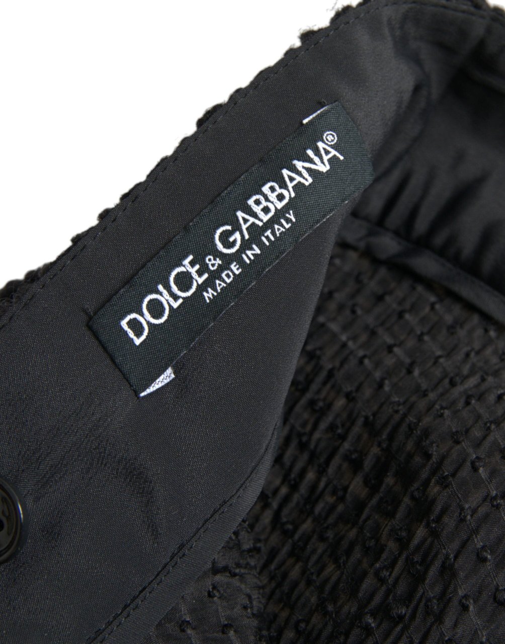 Dolce & Gabbana Black High Waist A-line Knee Length Skirt Zwart