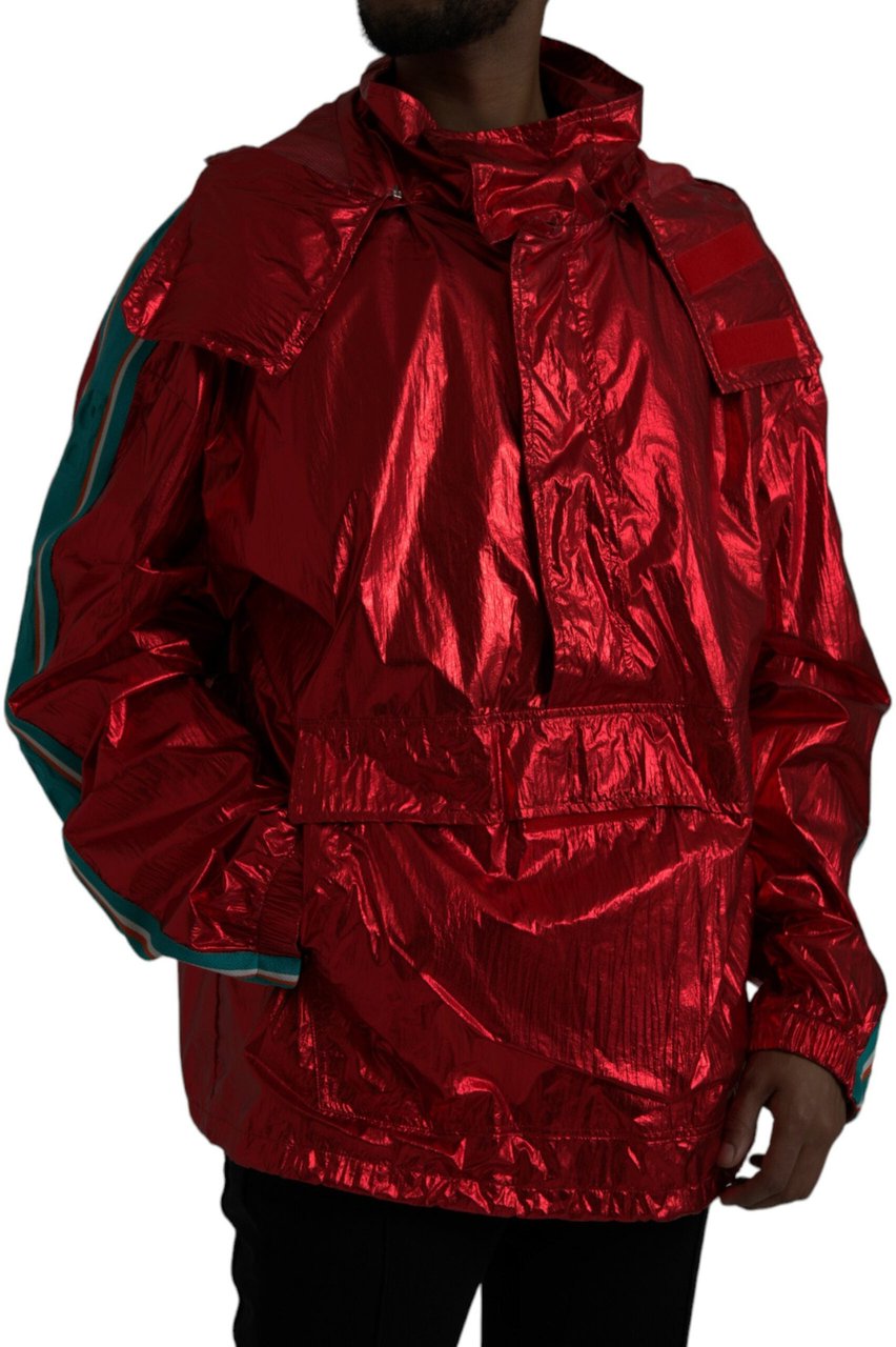 Dolce & Gabbana Red Nylon Hooded Pullover Sweatshirt Jacket Rood