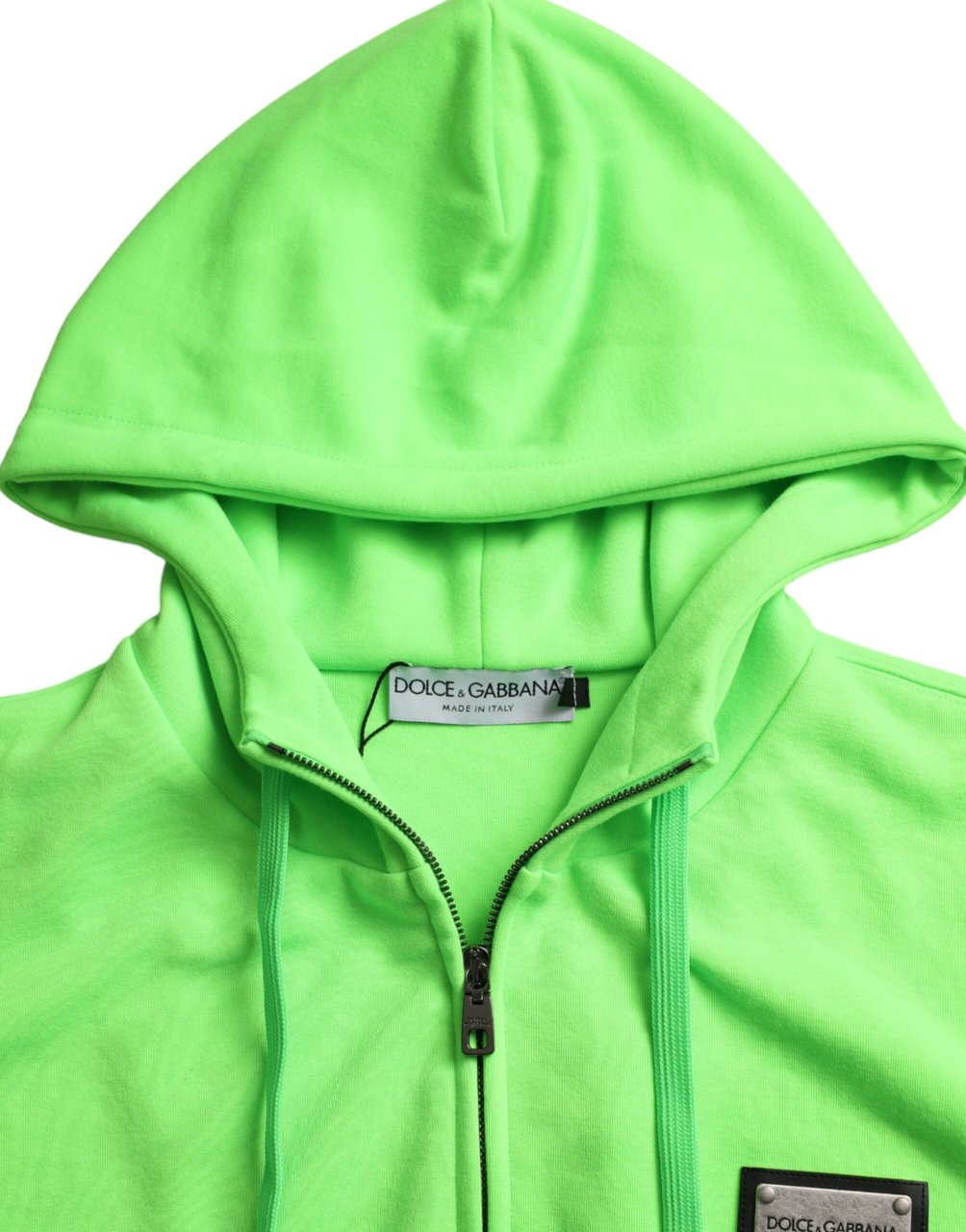 Dolce & Gabbana Neon Green Hooded Full Zip Top Sweater Groen