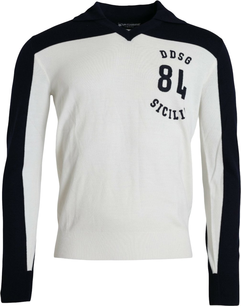 Dolce & Gabbana White Black SICILIA Henley Shirt Pullover Sweater Roze