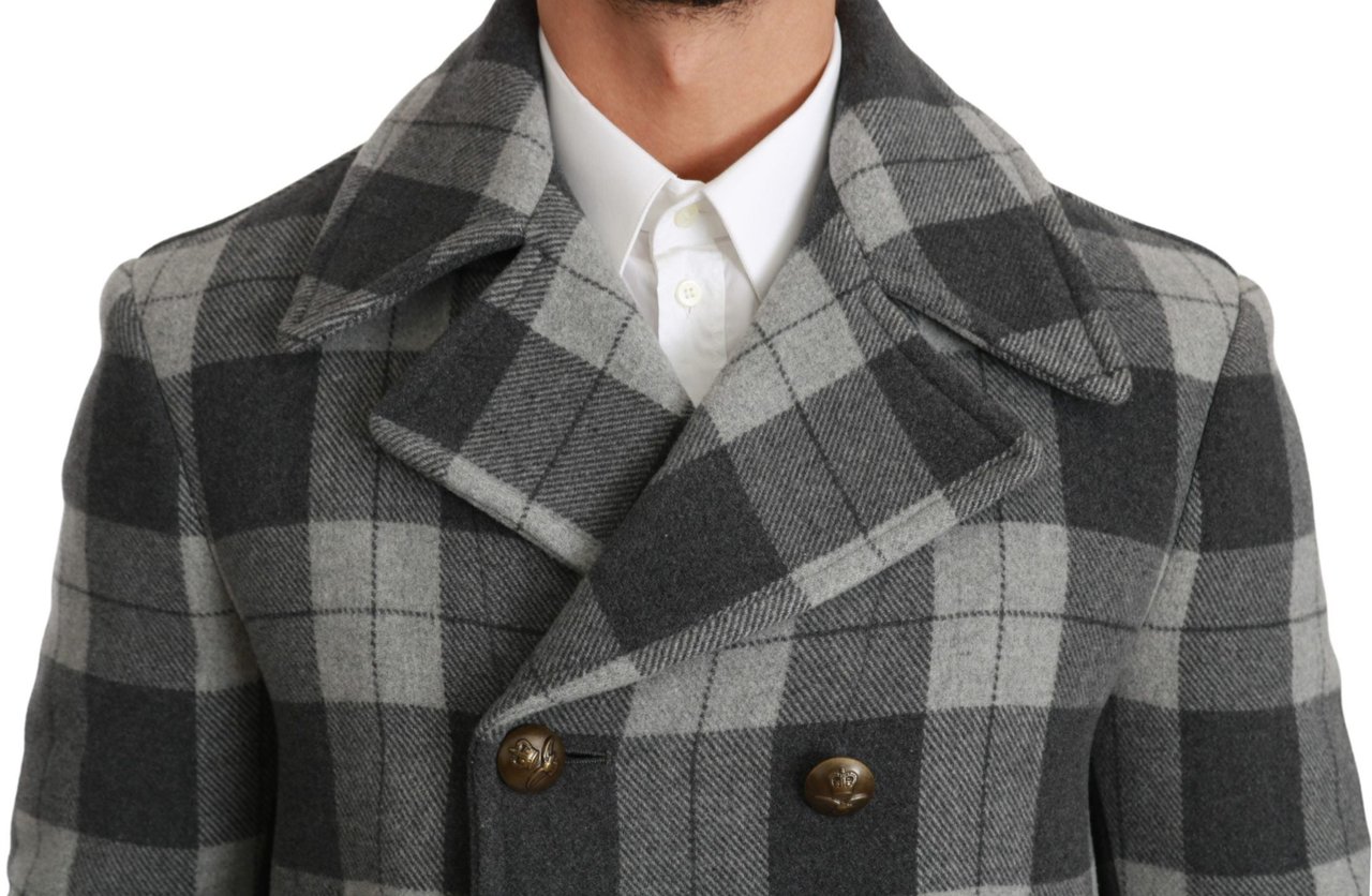 Dolce & Gabbana Gray Check Wool Cashmere Coat Jacket Grijs