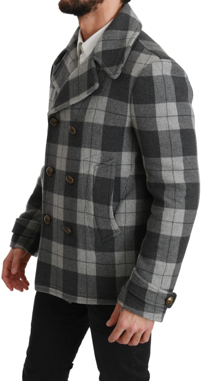 Dolce & Gabbana Gray Check Wool Cashmere Coat Jacket Grijs