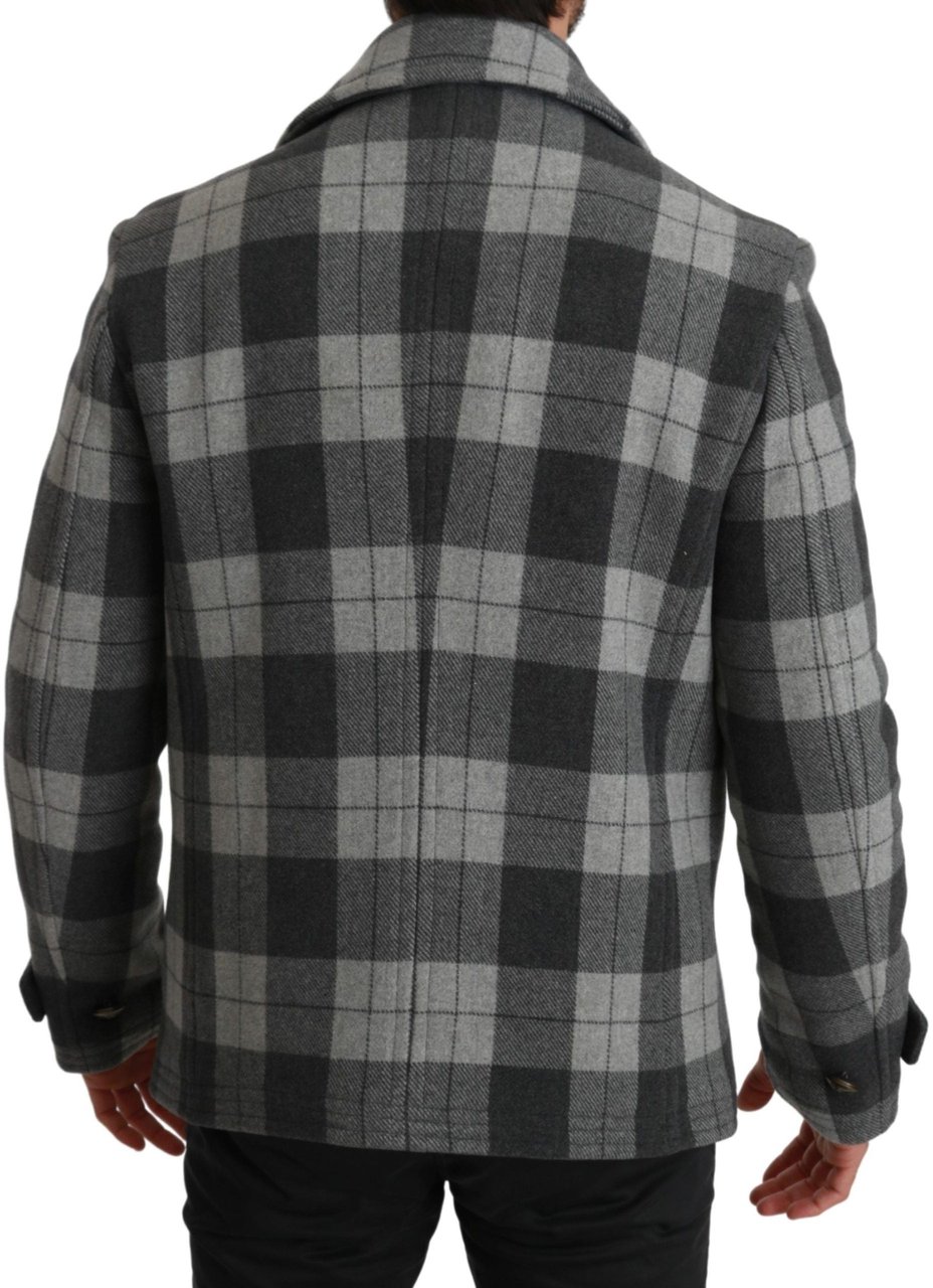 Dolce & Gabbana Gray Check Wool Cashmere Coat Jacket Grijs