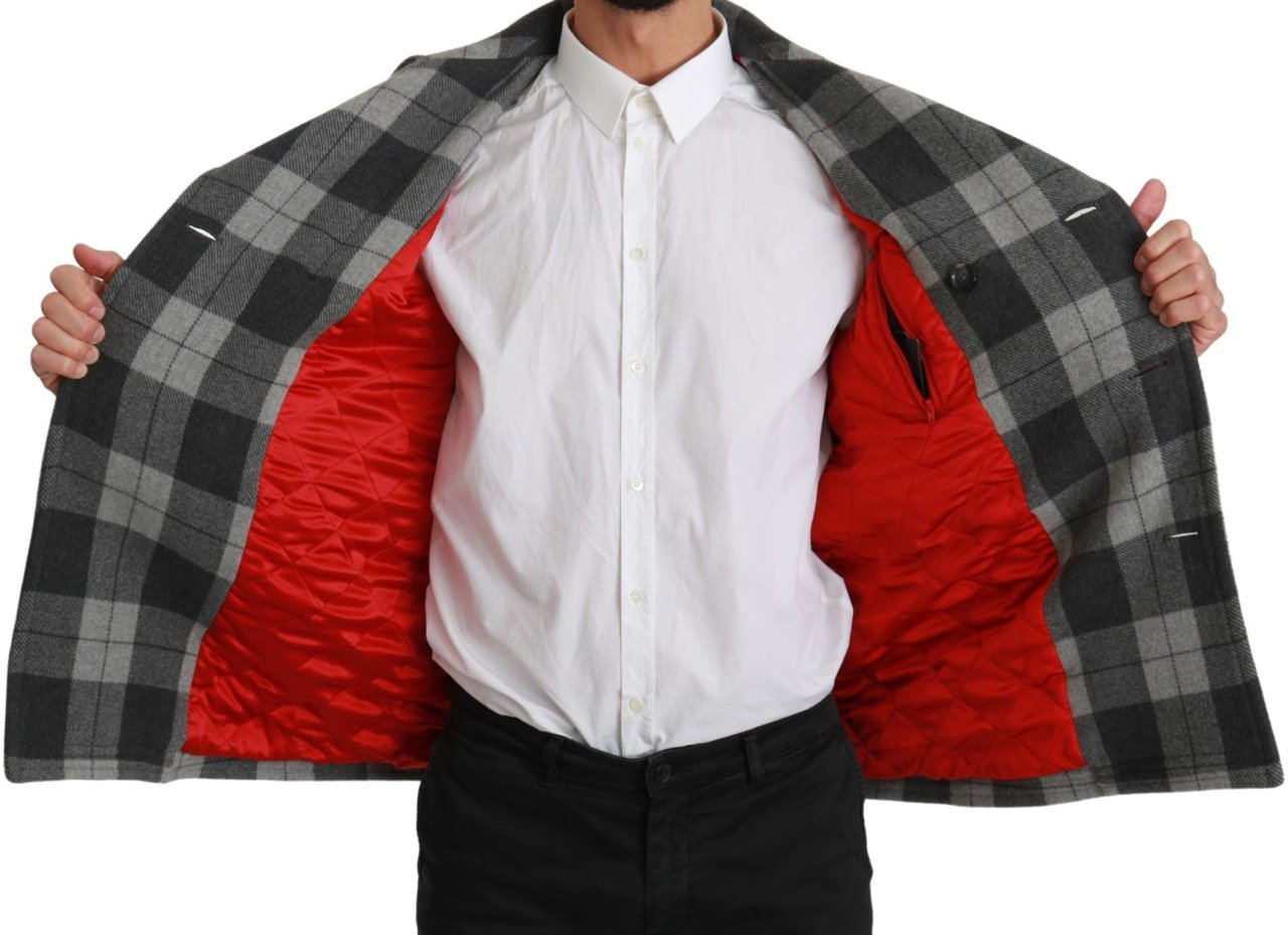 Dolce & Gabbana Gray Check Wool Cashmere Coat Jacket Grijs