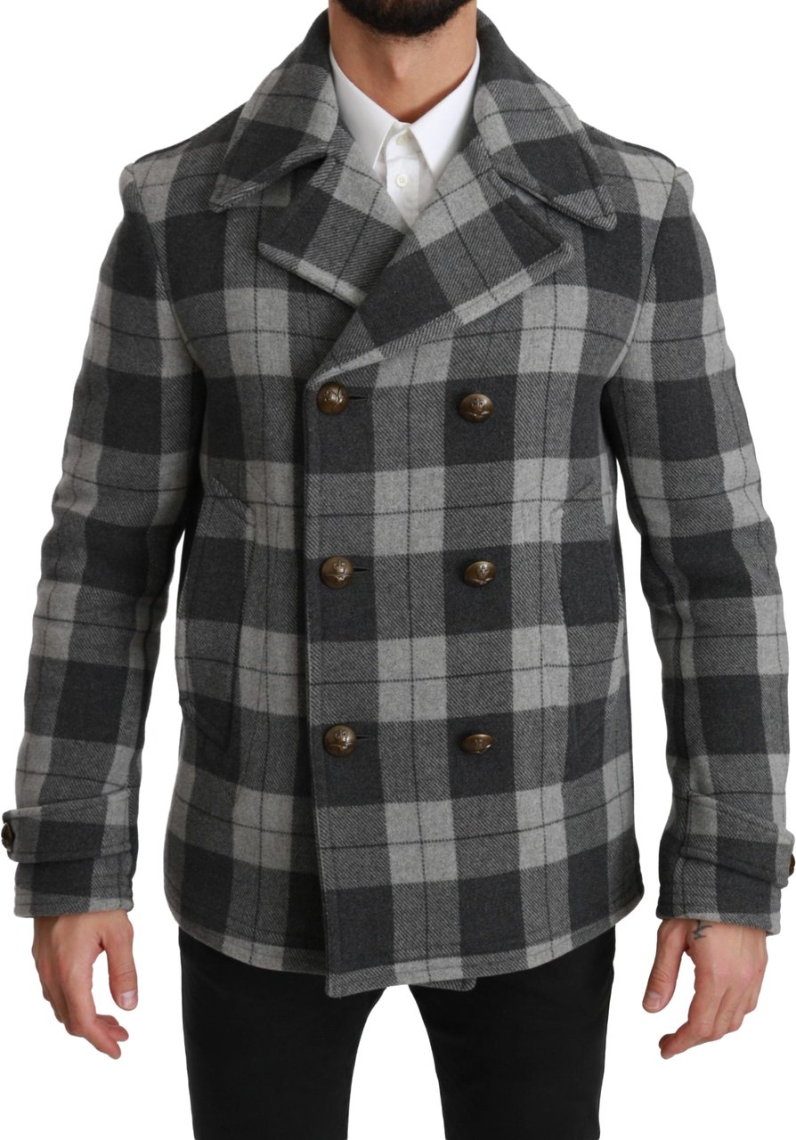 Dolce & Gabbana Gray Check Wool Cashmere Coat Jacket Grijs