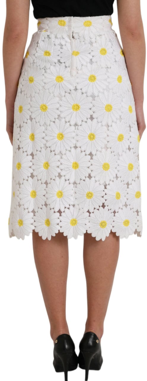 Dolce & Gabbana White Floral Pencil Straight Lace Skirt Wit