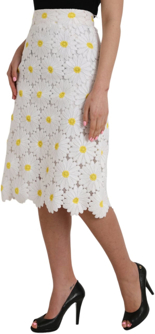 Dolce & Gabbana White Floral Pencil Straight Lace Skirt Wit