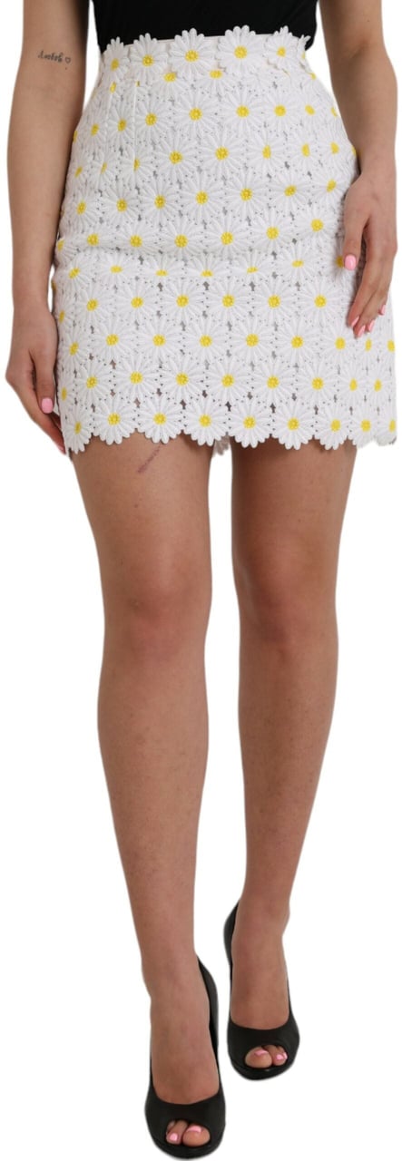 Dolce & Gabbana White Floral A-line Mini Skirt Wit