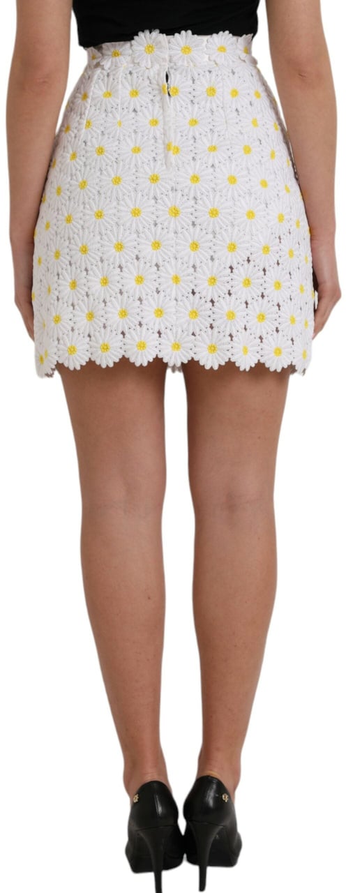Dolce & Gabbana White Floral A-line Mini Skirt Wit