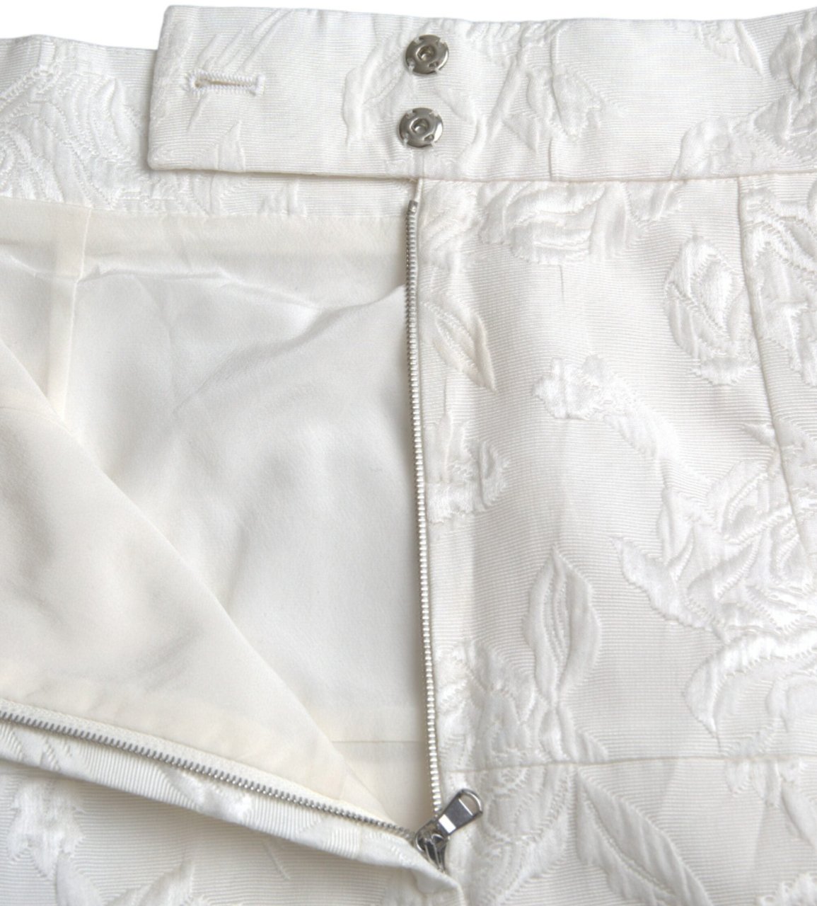 Dolce & Gabbana White Floral Brocade Embellished Mini Skirt Wit