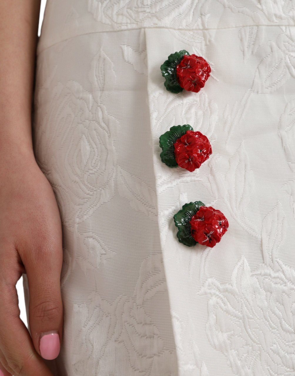 Dolce & Gabbana White Floral Brocade Embellished Mini Skirt Wit