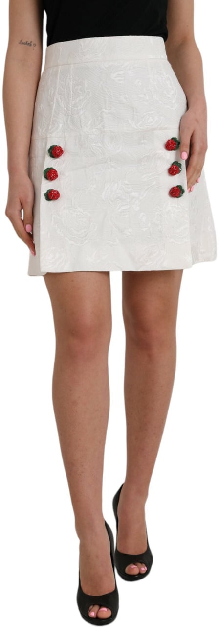Dolce & Gabbana White Floral Brocade Embellished Mini Skirt Wit