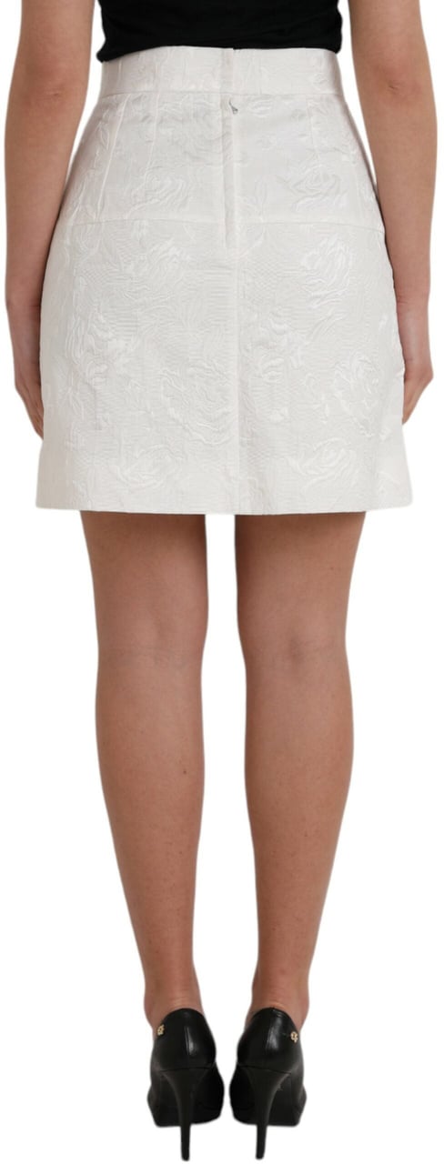 Dolce & Gabbana White Floral Brocade Embellished Mini Skirt Wit