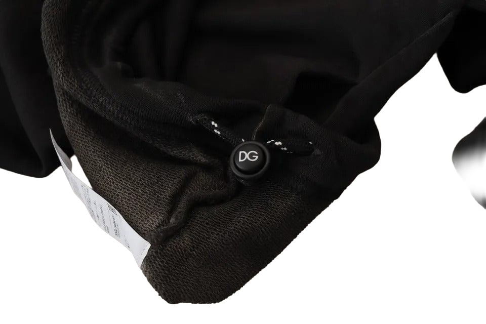 Dolce & Gabbana Black Cotton Logo Hooded Sweatshirt Sweater Zwart