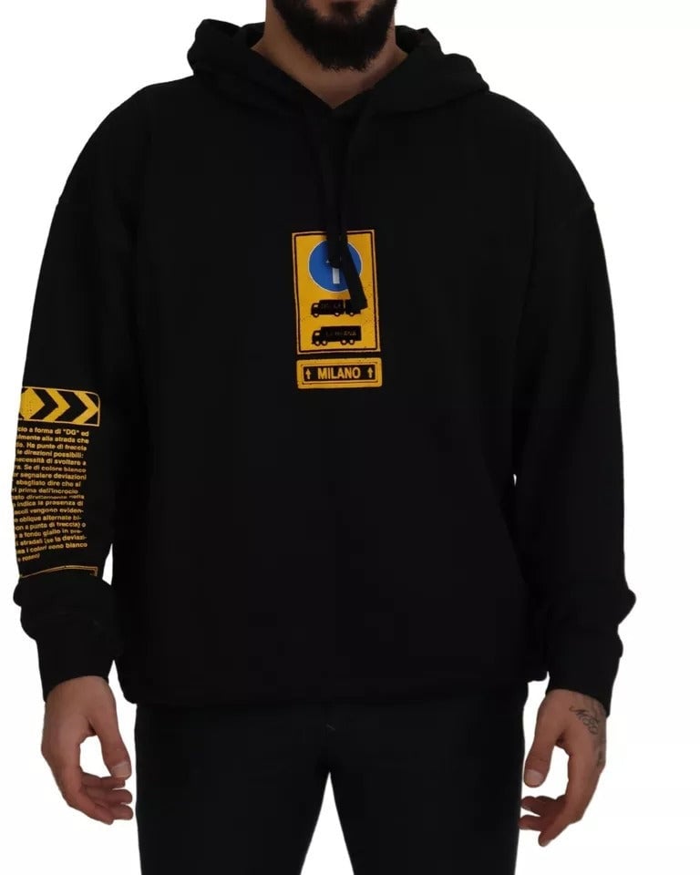 Dolce & Gabbana Black Cotton Logo Hooded Sweatshirt Sweater Zwart