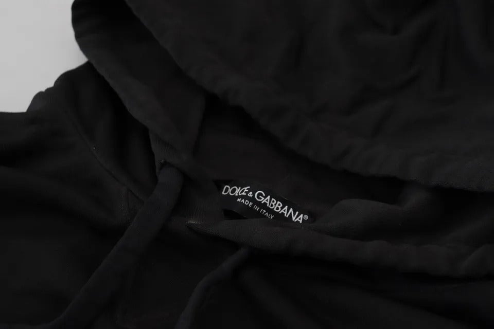 Dolce & Gabbana Black Cotton Logo Hooded Sweatshirt Sweater Zwart