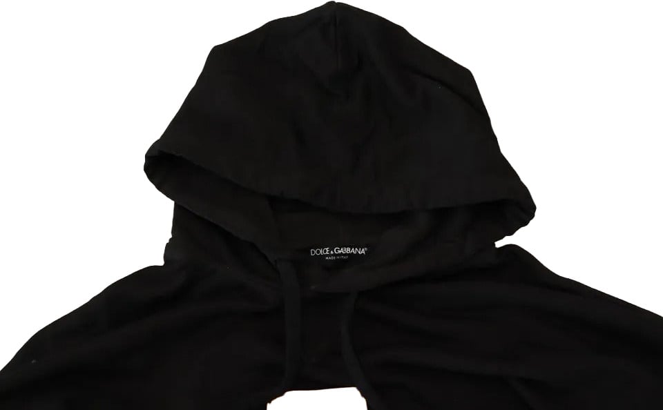 Dolce & Gabbana Black Cotton Logo Hooded Sweatshirt Sweater Zwart