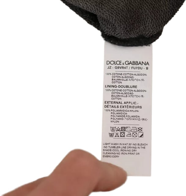 Dolce & Gabbana Black Cotton Logo Hooded Sweatshirt Sweater Zwart