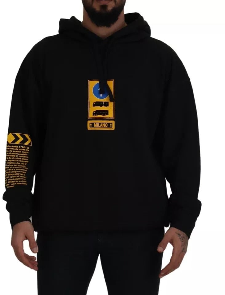 Dolce & Gabbana Black Cotton Logo Hooded Sweatshirt Sweater Zwart