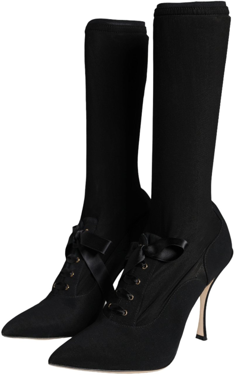 Dolce & Gabbana Black Stiletto Heels Mid Calf Boots Shoes Zwart