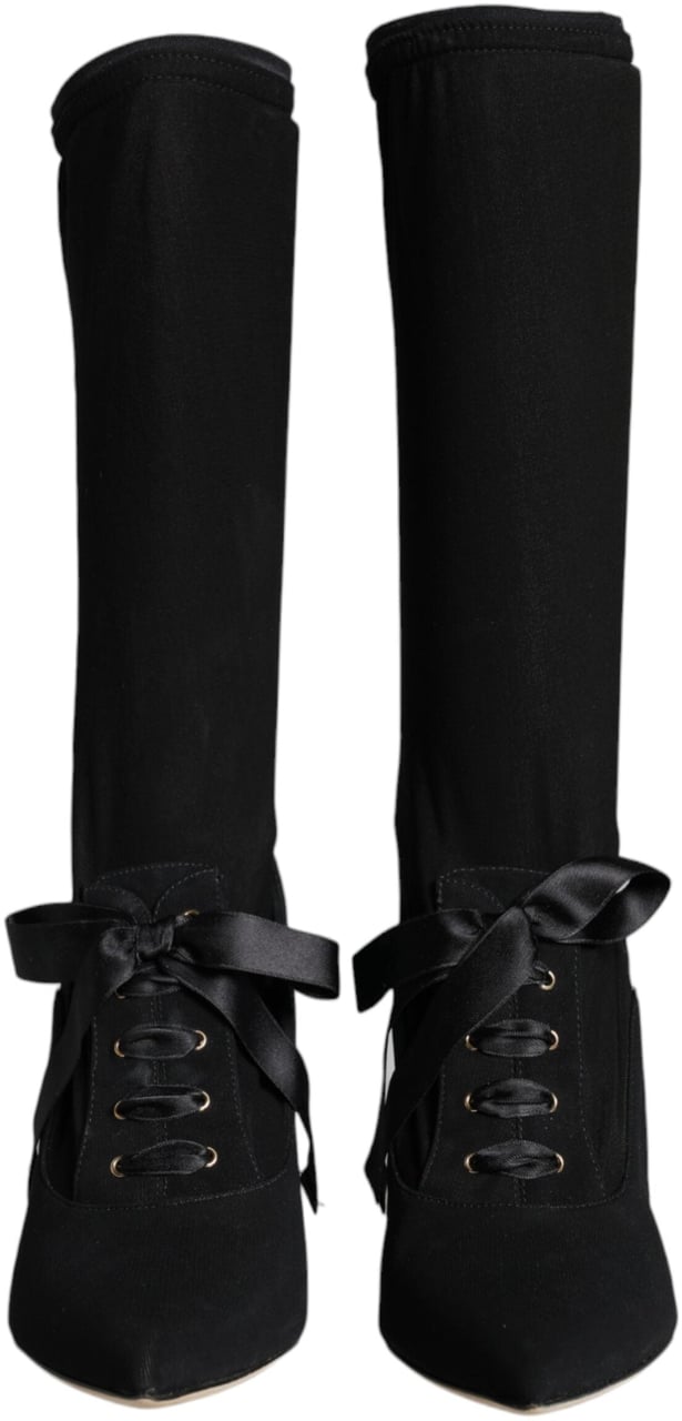 Dolce & Gabbana Black Stiletto Heels Mid Calf Boots Shoes Zwart