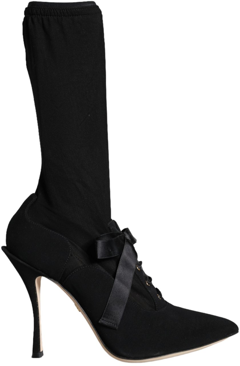 Dolce & Gabbana Black Stiletto Heels Mid Calf Boots Shoes Zwart