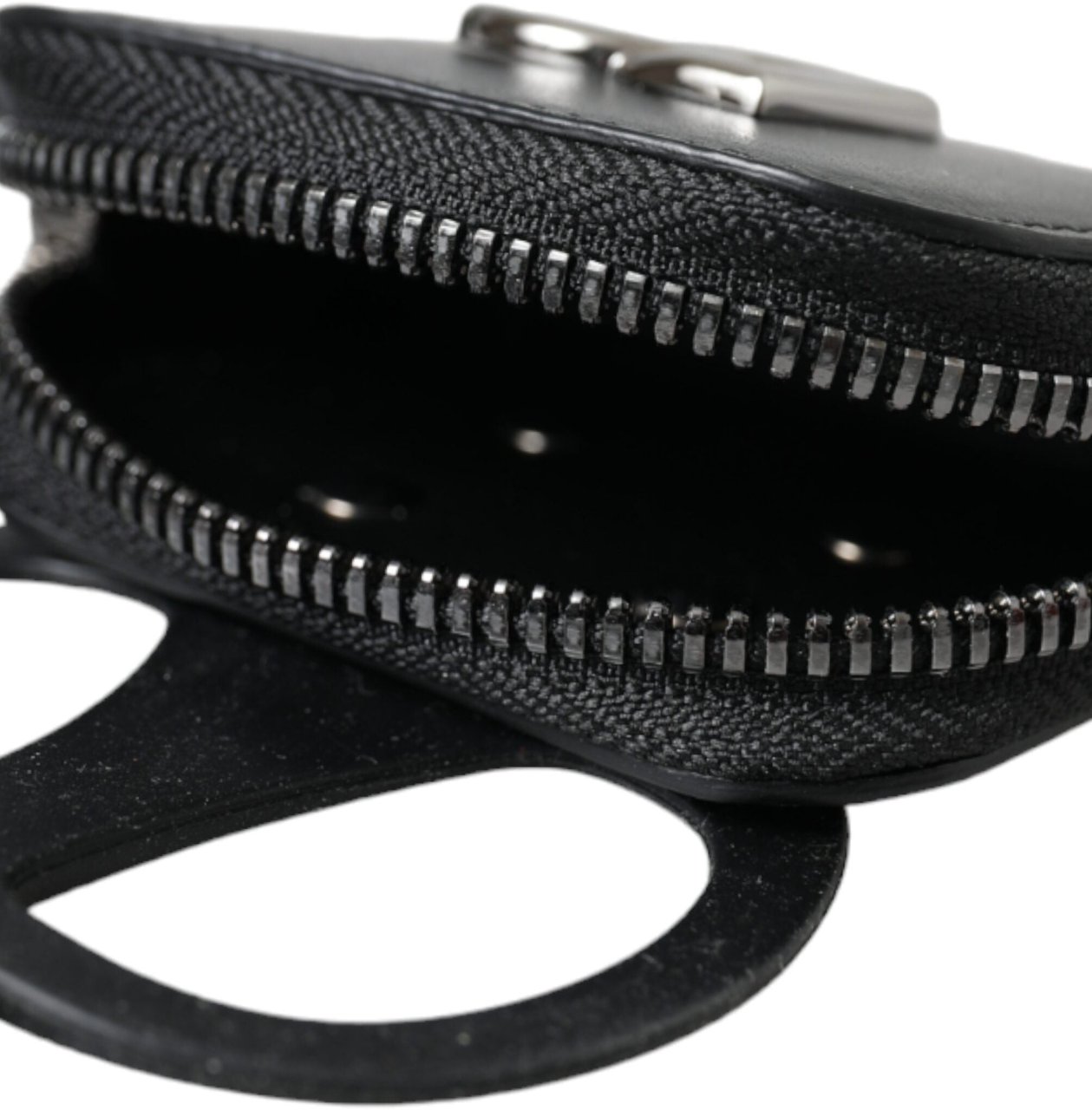 Dolce & Gabbana Black Calfskin Leather DG Logo Coin Purse Lanyard Wallet Zwart