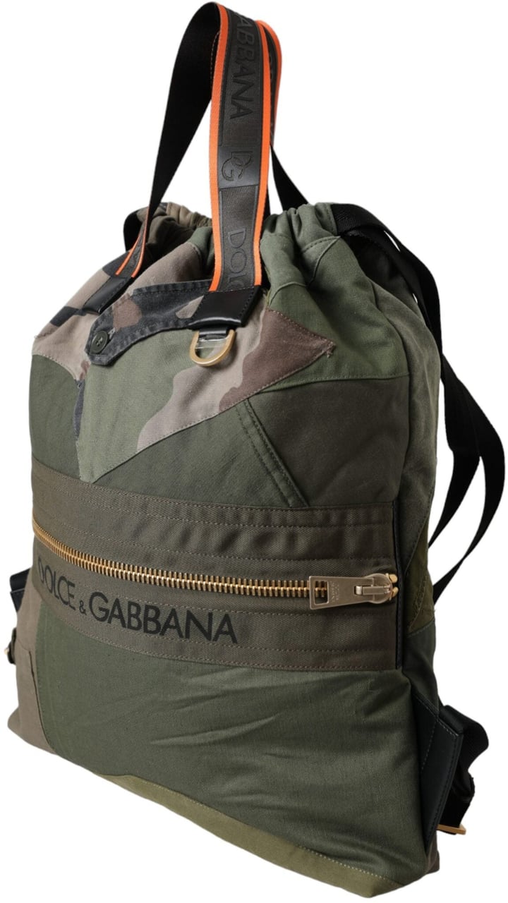 Dolce & Gabbana Military Green Patchwork Rucksack Backpack Bag Groen