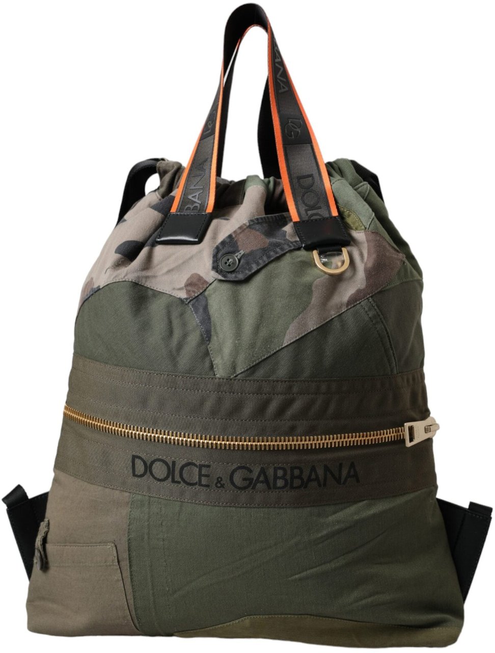 Dolce & Gabbana Military Green Patchwork Rucksack Backpack Bag Groen