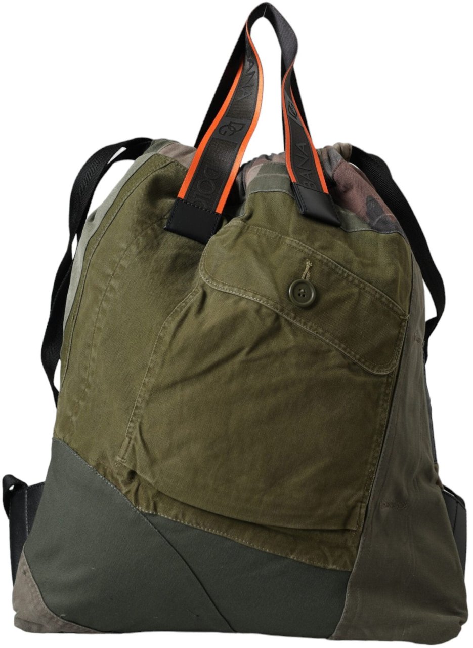 Dolce & Gabbana Military Green Patchwork Rucksack Backpack Bag Groen