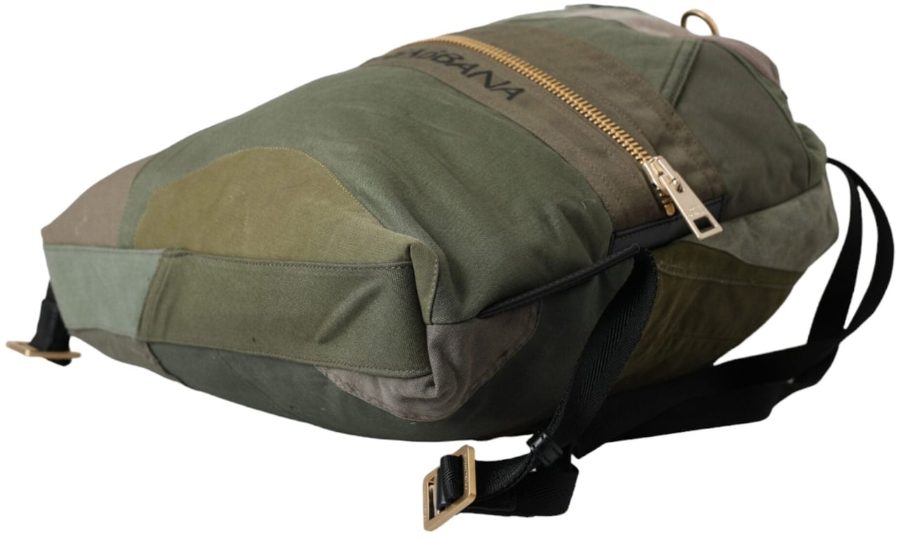 Dolce & Gabbana Military Green Patchwork Rucksack Backpack Bag Groen